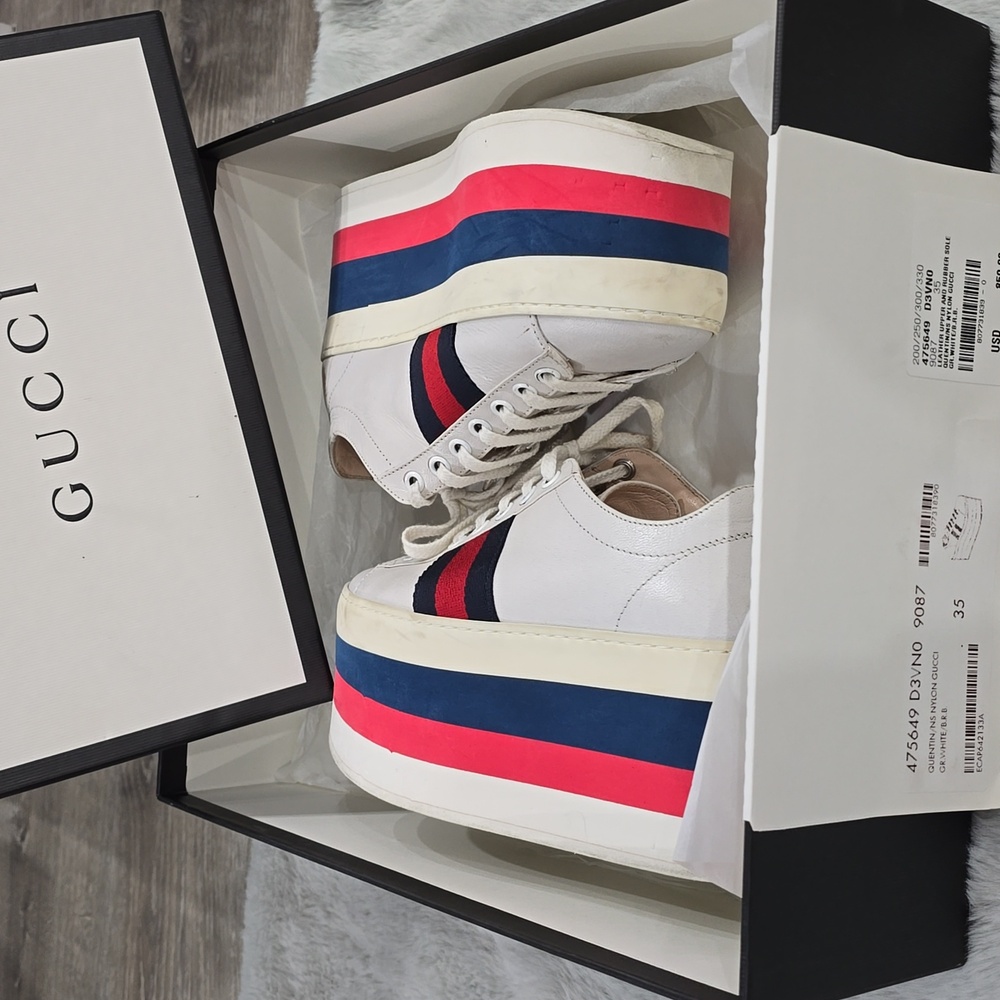 Gucci White Platform Sneakers with Red and Blue Stripes - Picture 9 of 12